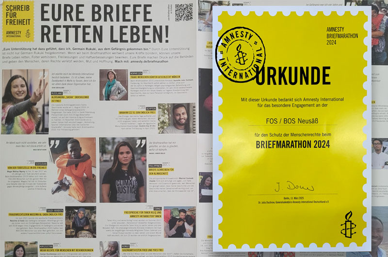 Plakat und Urkunde: eure Briefe retten leben!